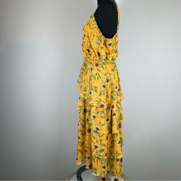 LC Lauren Conrad Strappy Tiered Yellow Sunflower Midi Dress Womens XL Floral - Picture 8 of 16